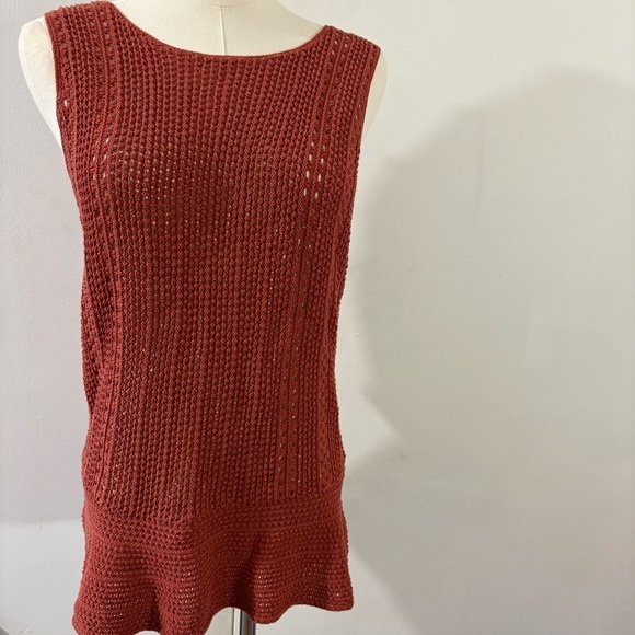 Loft Burnt Orange Crochet Knit Cotton Peplum Sleeveless Top Sz M Boho Coastal - Picture 1 of 8